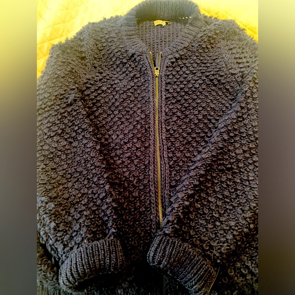 Lucky Brand Cable Knit Zip up Sweater- Dark Blue Color